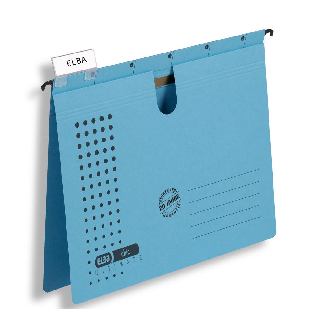 Dosar Suspendat Cu Sina Elba Ultimate A4, Carton 240g/mp, Blue Angel, Capacitate 200 File, Orificiu Deget Pentru Manevrare, Porteticheta, Culoare Albastru