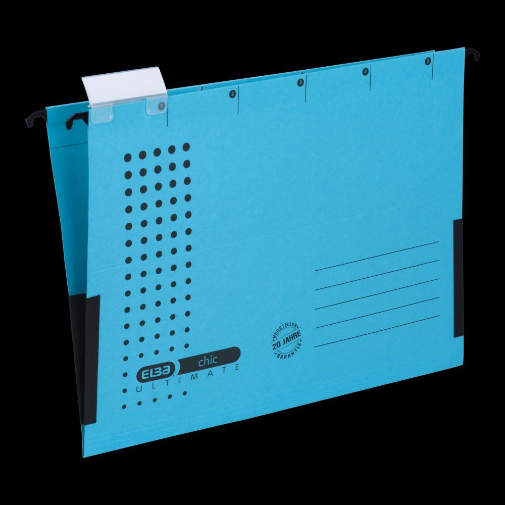 Dosar Suspendat Cu Burduf Elba Ultimate A4, Carton 240g/mp, Blue Angel, Capacitate 330 File, Porteticheta, Culoare Albastru