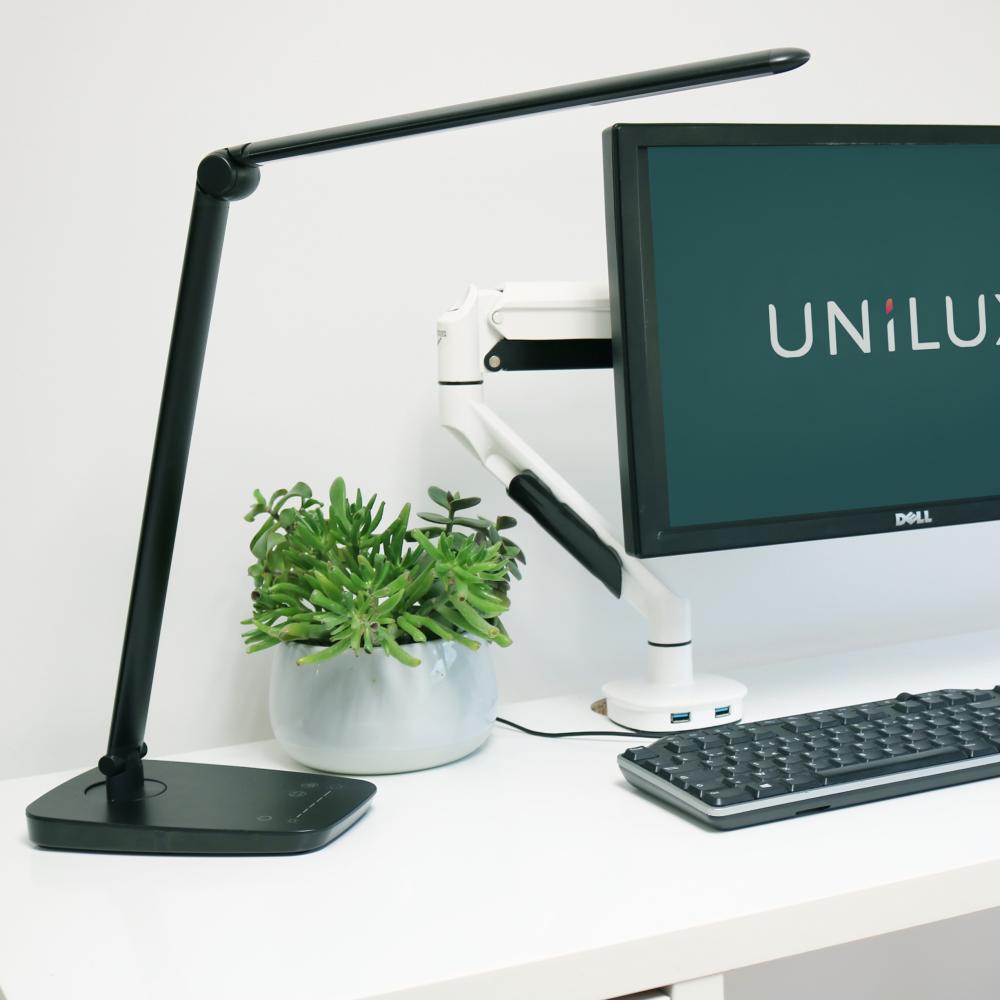Lampa Unilux Led Twist,4 Moduri Lumina Rece/cald, Port Usb, Brate Din Aluminiu, Culoare Negru