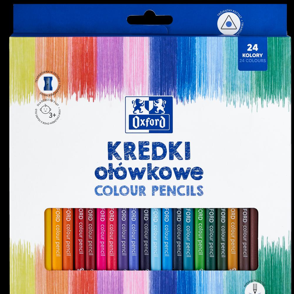 Creioane Colorate Oxford, Varf 3mm, Triunghiulare, Set 24 + Ascutitoare, Include Auriu, In Cutie De Carton