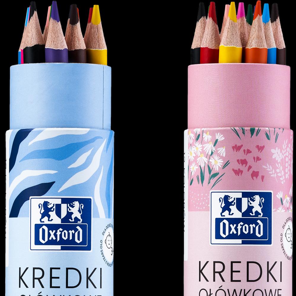 Creioane Colorate Oxford Kids, Varf 3mm, Sectiune Rotunda, Set 12 Culori, In Tub Carton, Diverse Motive