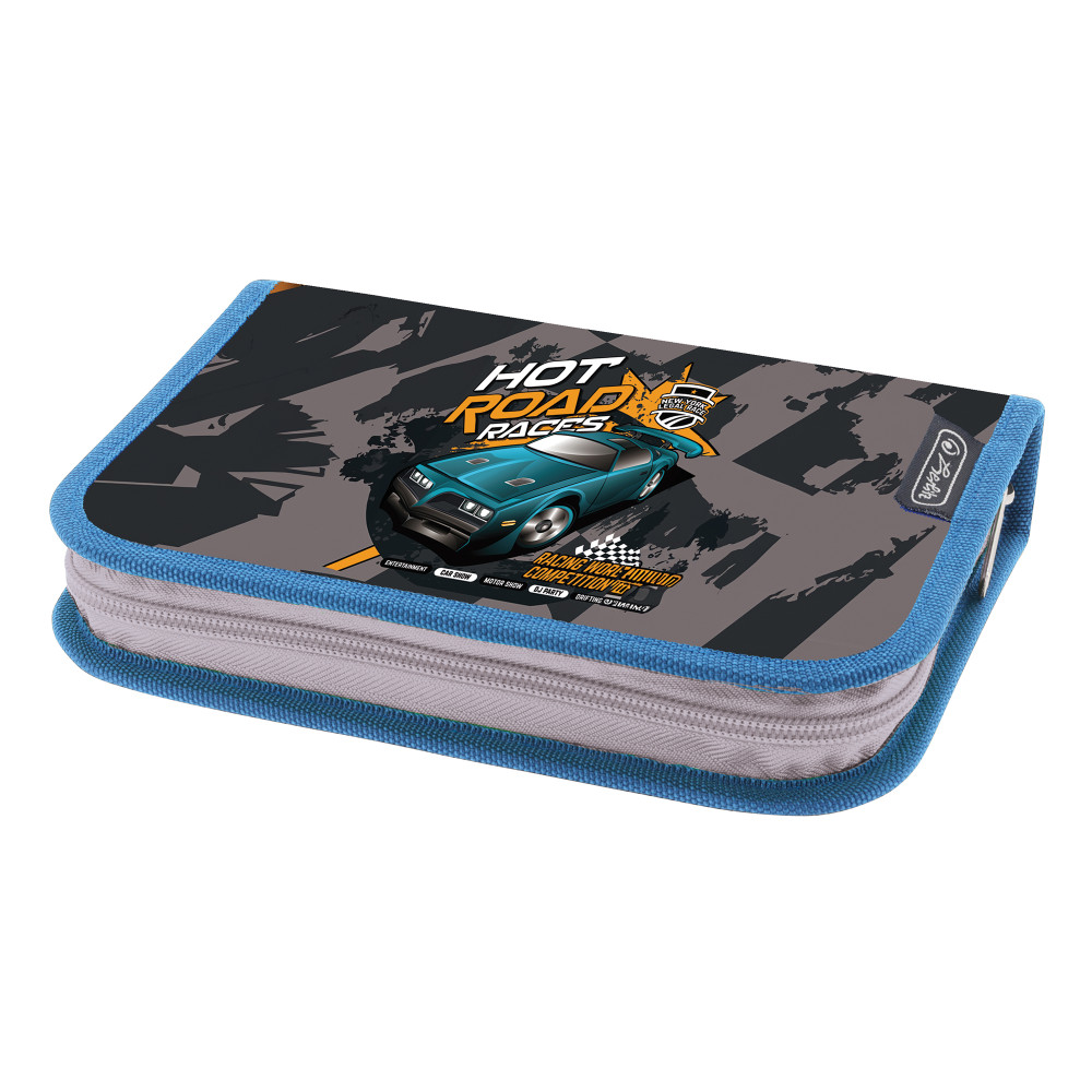 Penar Echipat 16 Piese, Include Articole De Coloriaj, Articole Pentru Scris Si Sters, Fermoar Ascuns, Interior Textil, Dimensiune 13.5 X 19.5 X 3.5 Cm, Motiv Hot Road