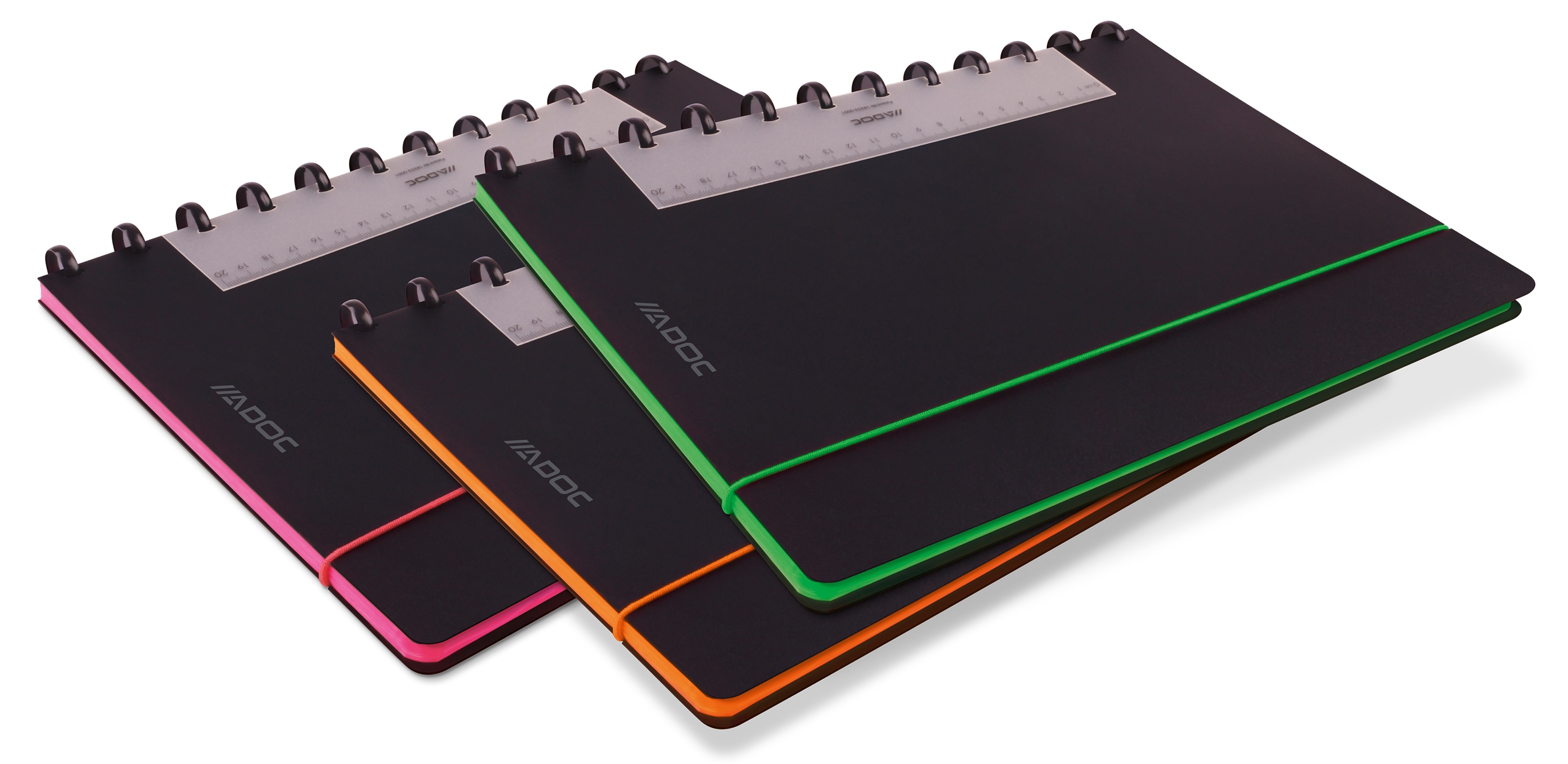 Caiet A4, 72 File - 90g/mp, Coperta Pp Neagra, Cu Elastic, Margine Color, Aurora Adoc Edge-dictando