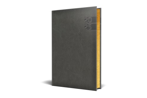 Agenda Datata Ro A5, 352 Pagini, Coperta Din Piele Sintetica, Premium Deluxe Narni, Culoare Gri, Margini Folio Auriu, 2025