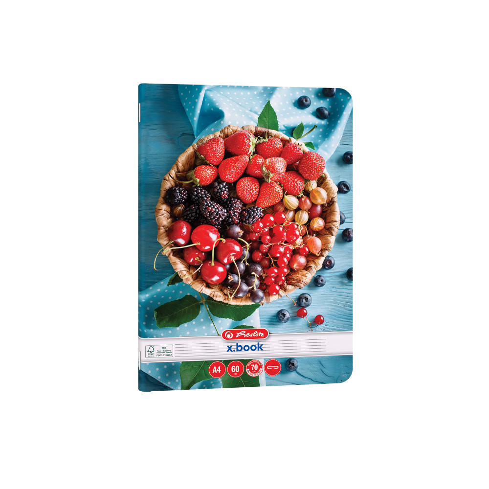 Caiet A4 60 File, Hartie 70g/mp Fsc Mix, Dictando, Colturi Rotunjite, Motiv Healthy Snack Caiet A4 60 File, Hartie 70g/mp Fsc Mix, Dictando, Colturi Rotunjite, Motiv Healthy Snack