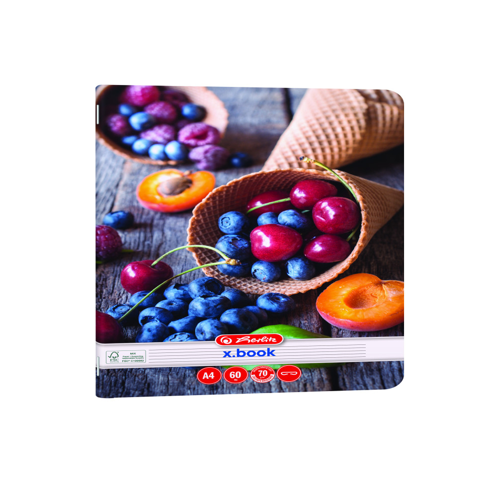 Caiet A4 60 File, Hartie 70g/mp Fsc Mix, Dictando, Colturi Rotunjite, Motiv Healthy Snack Caiet A4 60 File, Hartie 70g/mp Fsc Mix, Dictando, Colturi Rotunjite, Motiv Healthy Snack