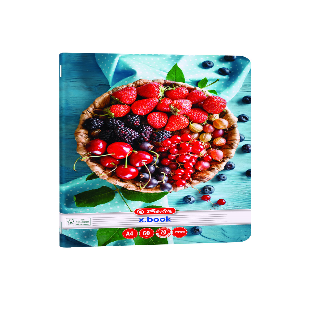 Caiet A4 60 File, Hartie 70g/mp Fsc Mix, Dictando, Colturi Rotunjite, Motiv Healthy Snack Caiet A4 60 File, Hartie 70g/mp Fsc Mix, Dictando, Colturi Rotunjite, Motiv Healthy Snack