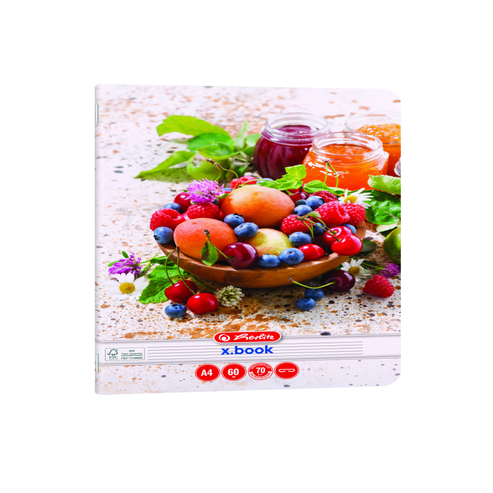 Caiet A4 60 File, Hartie 70g/mp Fsc Mix, Dictando, Colturi Rotunjite, Motiv Healthy Snack Caiet A4 60 File, Hartie 70g/mp Fsc Mix, Dictando, Colturi Rotunjite, Motiv Healthy Snack