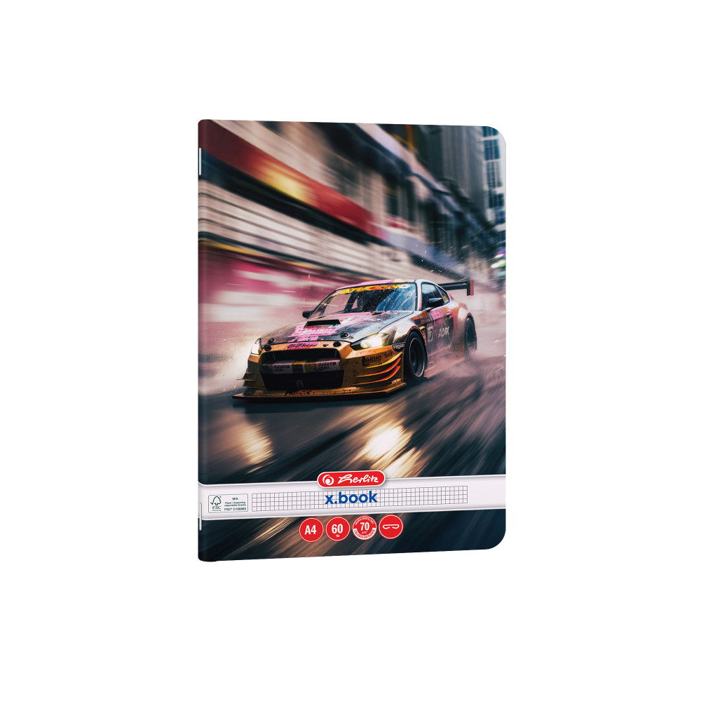 Caiet A4 60 File, Hartie 70g/mp Fsc Mix, Patratele, Colturi Rotunjite, Motiv Race Cars Caiet A4 60 File, Hartie 70g/mp Fsc Mix, Patratele, Colturi Rotunjite, Motiv Race Cars