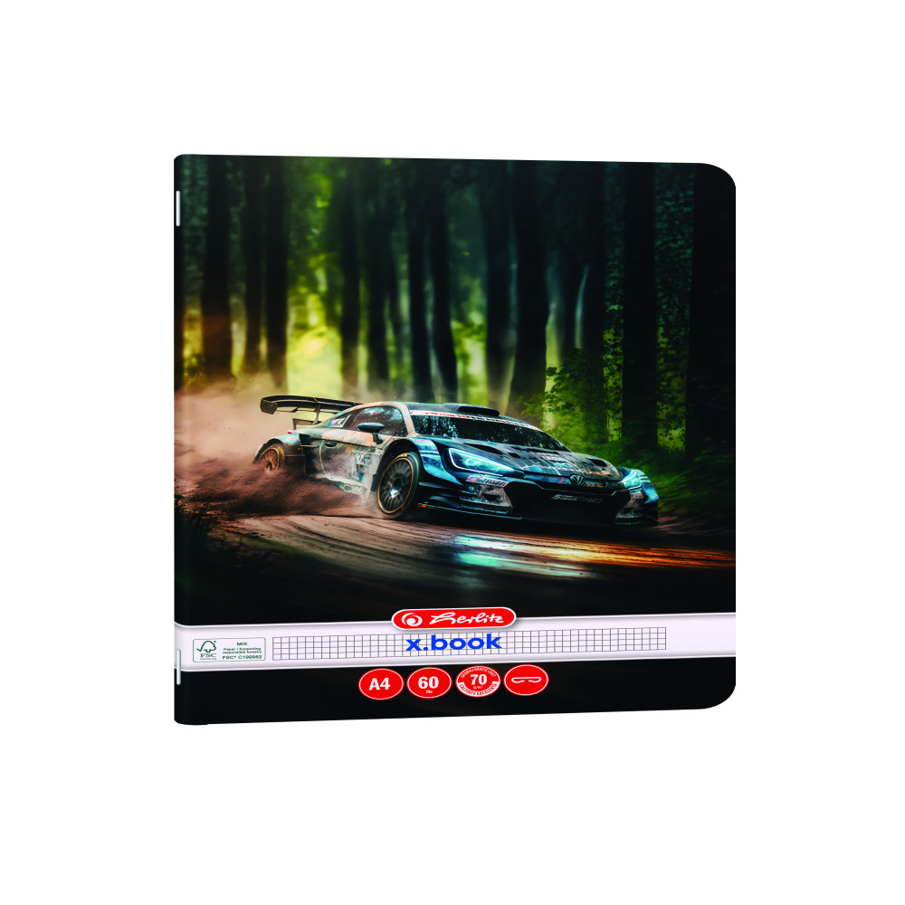 Caiet A4 60 File, Hartie 70g/mp Fsc Mix, Patratele, Colturi Rotunjite, Motiv Race Cars Caiet A4 60 File, Hartie 70g/mp Fsc Mix, Patratele, Colturi Rotunjite, Motiv Race Cars