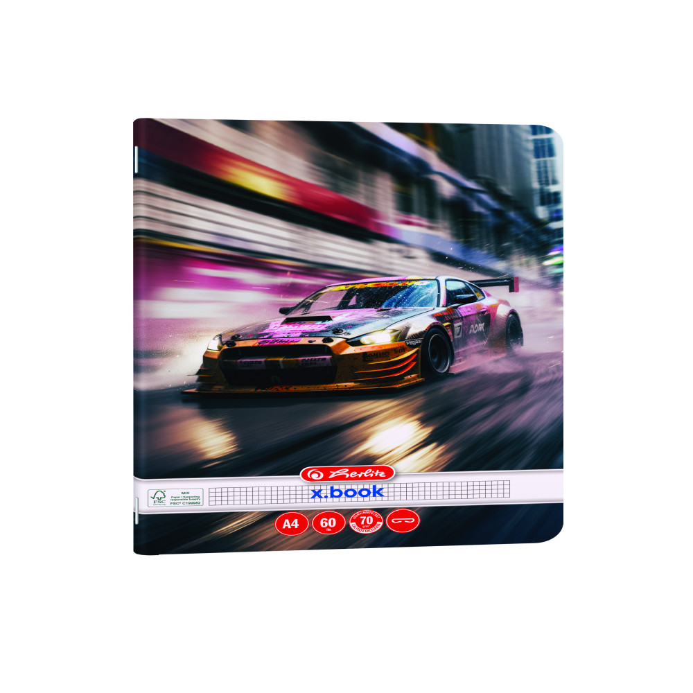 Caiet A4 60 File, Hartie 70g/mp Fsc Mix, Patratele, Colturi Rotunjite, Motiv Race Cars Caiet A4 60 File, Hartie 70g/mp Fsc Mix, Patratele, Colturi Rotunjite, Motiv Race Cars