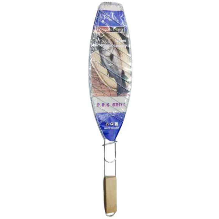 Gratar Cu Maner Pentru Peste, Material Inox + Lemn