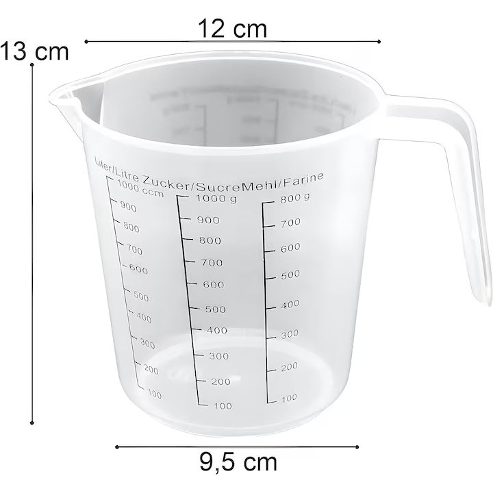 Cana Gradata Pentru Masurare Din Plastic, 1000 Ml, Culoare Transparent