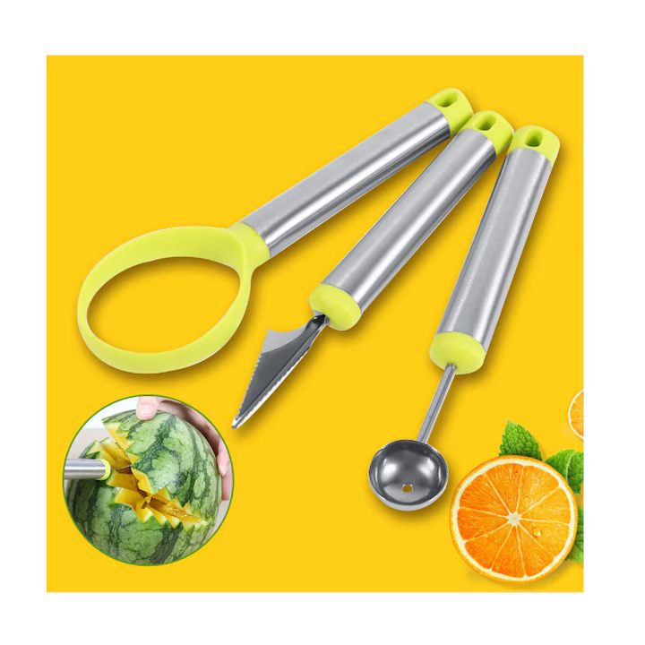 Set 3 Ustensile Pentru Modelat Fructe, Material Inox Si Plastic, Culoare Multicolor