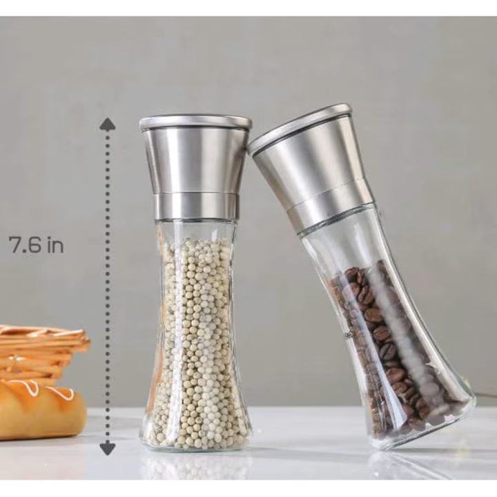 Rasnita Pentru Sare Sau Piper Din Inox, Dimensiune 19x6 Cm, Suport Sticla + Capac Din Inox