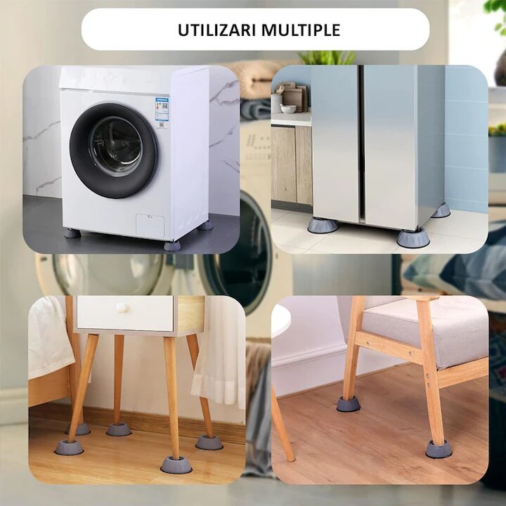 Set 4 Picioruse Antiderapante Pentru Masina De Spalat, Uscator De Rufe, Frigider, Dimensiuni 8,5x3 Cm