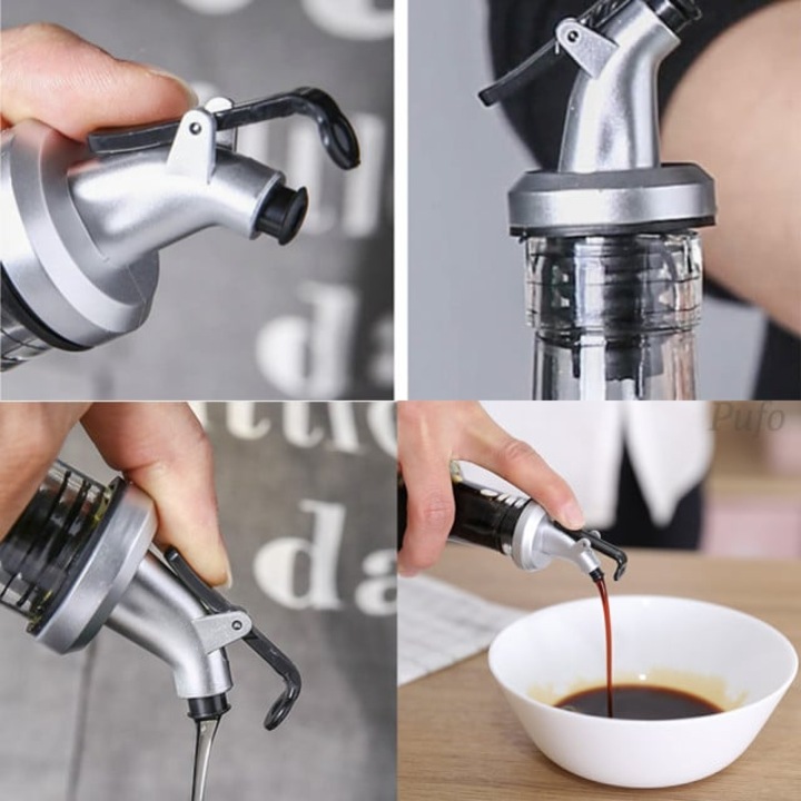 Oliviera Din Sticla Pentru Ulei Si Otet, Capacitate 300 Ml, Dimensiune 25,5x6,5 Cm, Culoare Argintie