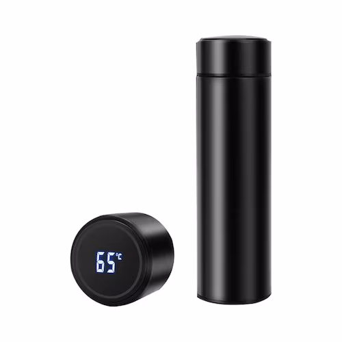 Termos Smart Cu Display Led Din Inox, 500 Ml, Dimensiune 6.5×6.5×23 Cm, Culoare Negru