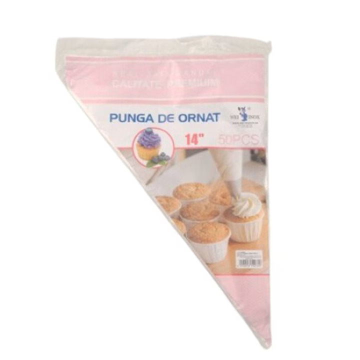 Pungi Pentru Ornat Prajituri Si Torturi Din Plastic, Dimensiune 33x25 Cm, 50 Buc/set