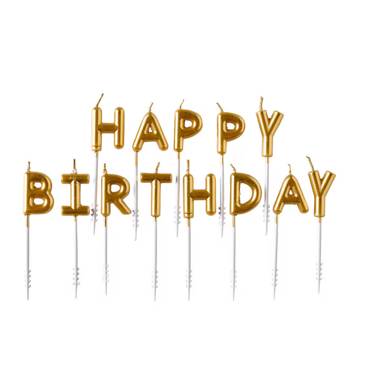 Set 13 Lumanari Pentru Tort Happy Birthday, Culoare Auriu
