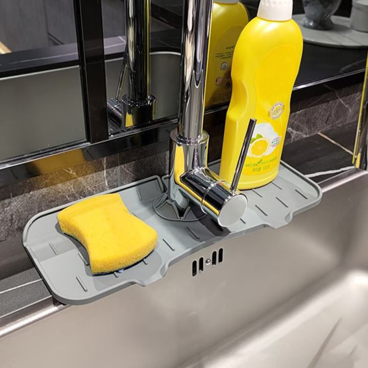 Suport Pentru Burete Si Detergent Din Silicon, Culoare Gri, Dimensiune 37 X 14 X 0.8 Cm