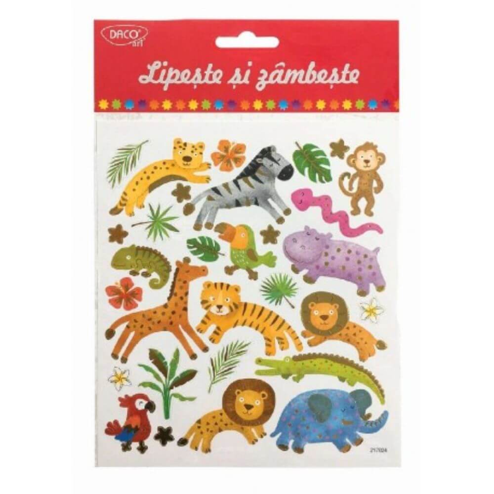 Abtibilduri DACO Lipeste si Zambeste, Model Jungla, Multicolor, 30 Buc/Set, Autocolante Copii, Stickere Decorative, Stickere pentru Copii, Abtibilduri Copii, Abtibilduri pentru Mobila, Autocolante Decorative
