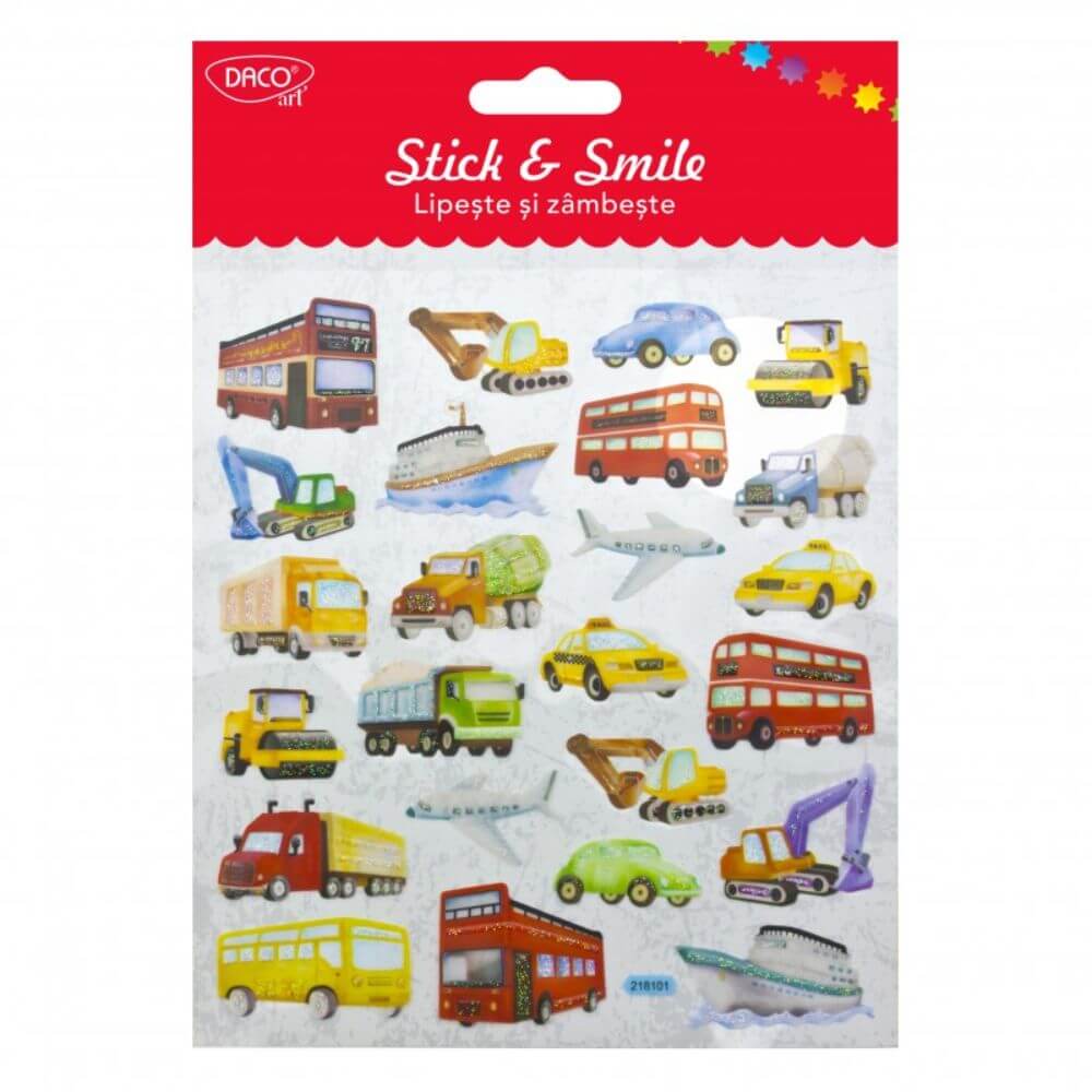 Abtibilduri DACO Lipeste si Zambeste, Model Masini, Multicolor, 24 Buc/Set, Abtibilde cu Masini, Autocolante cu Masini, Stickere Decorative, Stickere pentru Copii, Abtibilduri Copii, Abtibilduri pentru Mobila, Autocolante Decorative