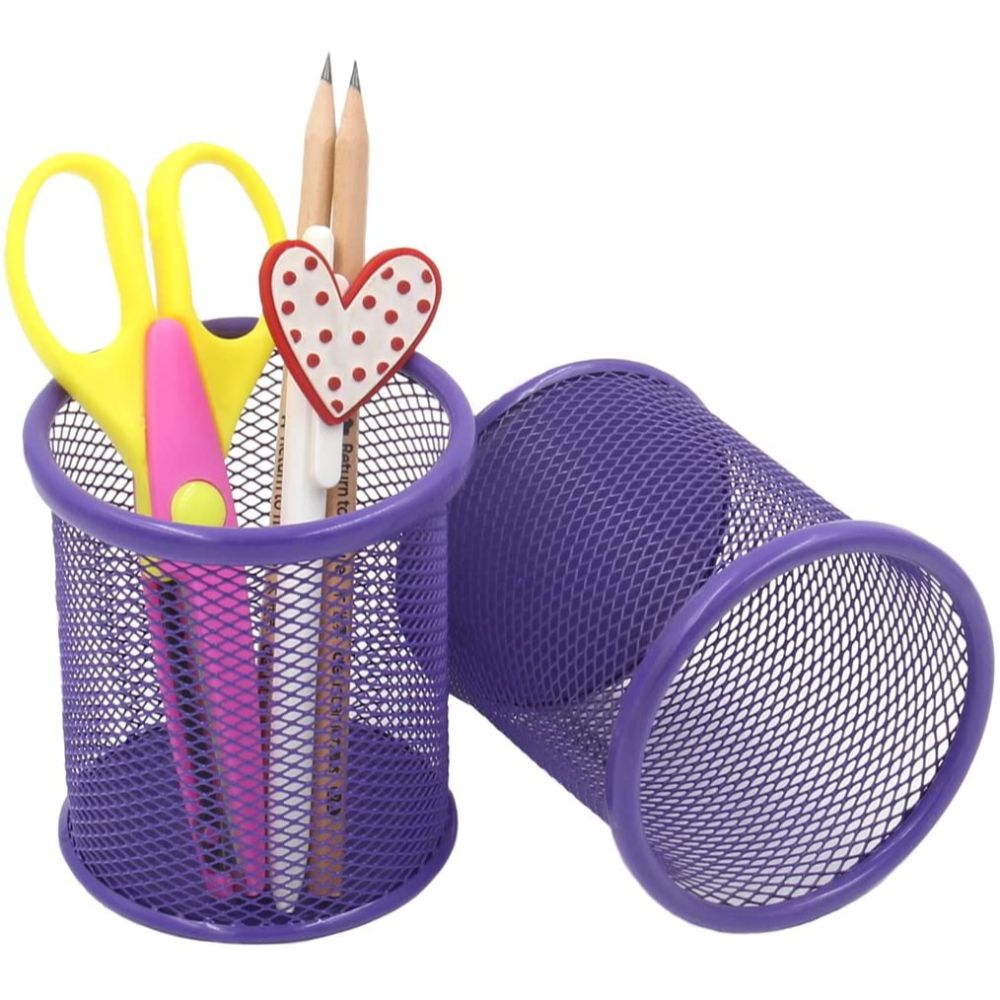 Suport Birou Cilindric ECADA, 9x10 cm, Plasa Metalica, Mov, Suport pentru Pixuri, Suport pentru Pensule, Suport pentru Creioane, Suport pentru Markere, Suport Pixuri Birou, Organizator Pixuri, Suport Instrumente de Scris Birou