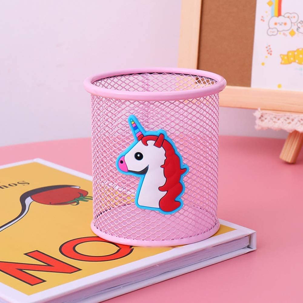 Suport Birou Cilindric ECADA, 9x10 cm, Plasa Metalica, Roz, Suport pentru Pixuri, Suport pentru Pensule, Suport pentru Creioane, Suport pentru Markere, Suport Pixuri Birou, Organizator Pixuri, Suport Instrumente de Scris Birou