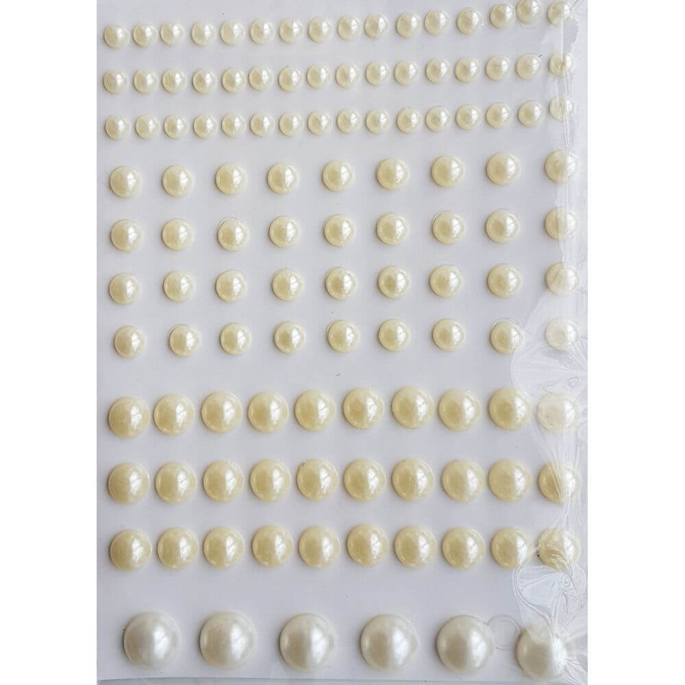 Perle Autoadezive DACO, 120 Buc/Set, Perlucele, Dimensiuni Variabile, Material Plastic, Culoare Alba, Accesorii Craft, Perle din Plastic, Perle pentru Bratari, Perle Coliere, Perle Bijuterii, Perle Albe, Perle de Lipit, Perele Autoadezive