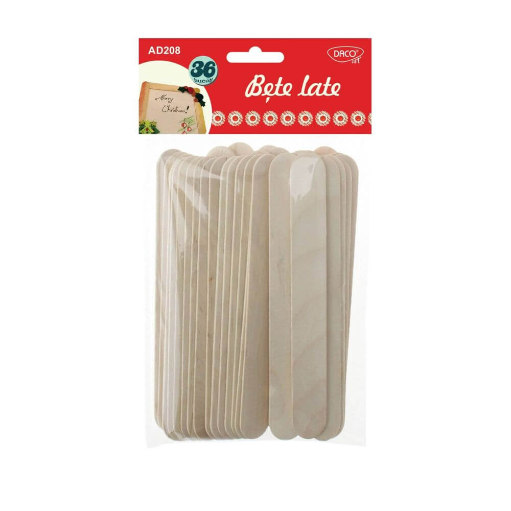 Bete Late DACO, Lungime 14.8 cm, 36 Buc/Set, Natur, Accesorii Craft, Accesorii Creatie, Bete de Inghetata, Bete Late de Inghetata, Bete din Lemn Inghetata, Betisoare din Lemn, Betisoare din Lemn Creatie, Bete Lemn Craft
