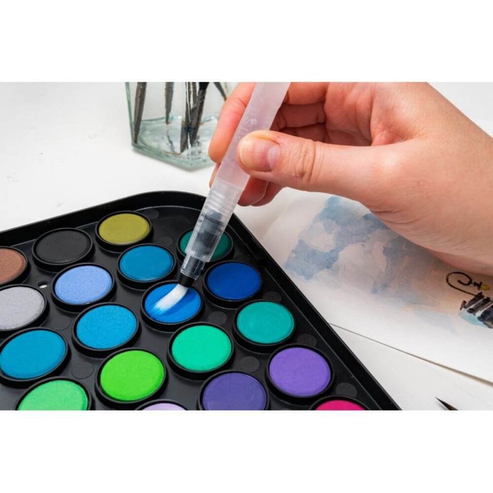 Acuarele cu 2 Pensule Daco, 48 de Culori, Culori Pictura, Acuarele Scoala, Acuarele Pictura, Paleta de Acuarele, Set Culori Acuarele, Acuarele Scolare, Materiale Arta, Materiale de Pictura, Accesorii Pictura, Paleta Pictura, Set Paleta cu Pensule