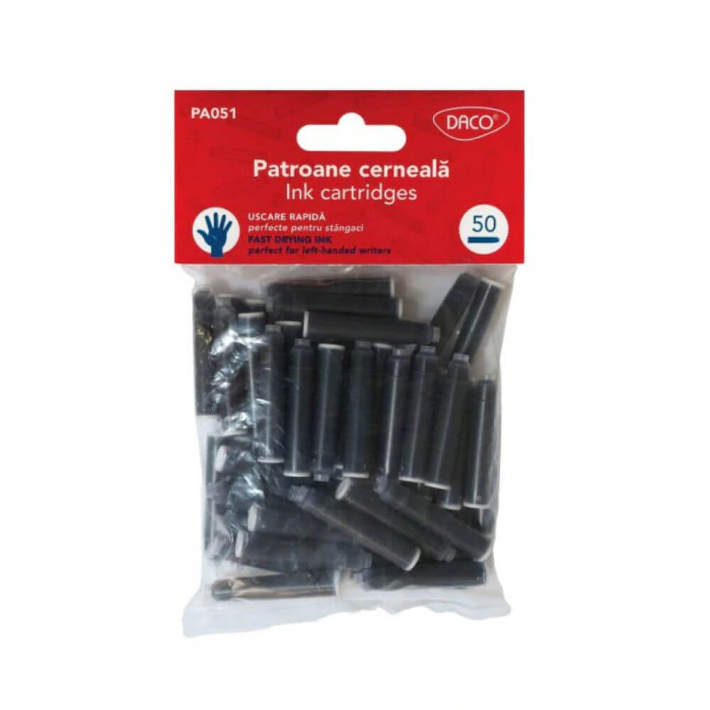 Patroane Scurte Cerneala Daco, Albastru, 50 Buc/Set, Rezerva Patron pentru Stilou, Rezerve Patroane Daco pentru Stilouri, Patroane Cerneala Albastre, Rezerve cu Cerneala Albastra, Rezerva Patron Albastru, Rezerve de Cerneala