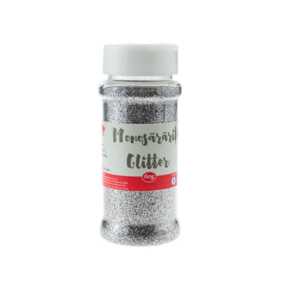 Pudra Glitter Monosararita DACO, 60 g, Culoare Argintie, Pudra Glitter Argintie, Pudra Monosararita, Pudra Glitter Monosararita, Sclipici Argintiu Sclipici Pulbere Argintiu, Pulbere Argintiu Glitter, Sclipici Colorat Pentru Craft, Glitter