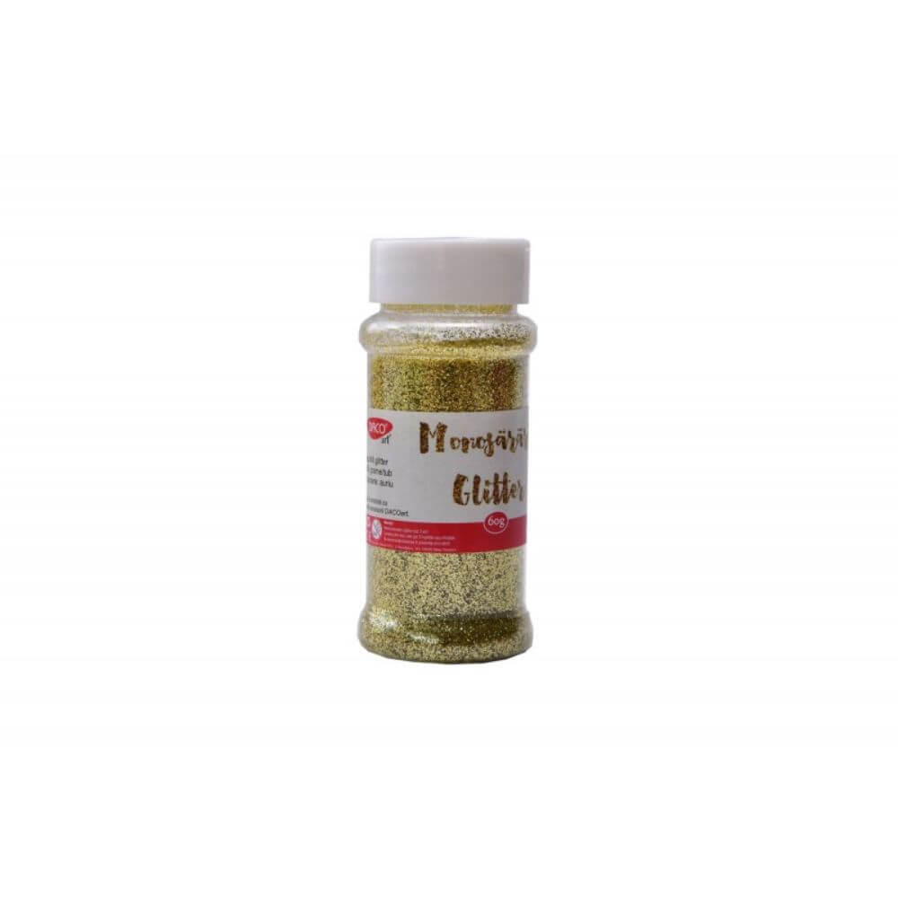 Pudra Glitter Monosararita DACO, 60 g, Culoare Aurie, Pudra Glitter Aurie, Pudra Monosararita, Pudra Glitter Monosararita, Sclipici Auriu, Sclipici Pulbere Auriu, Sclipici Colorat Pentru Craft, Articole Craft, Glitter