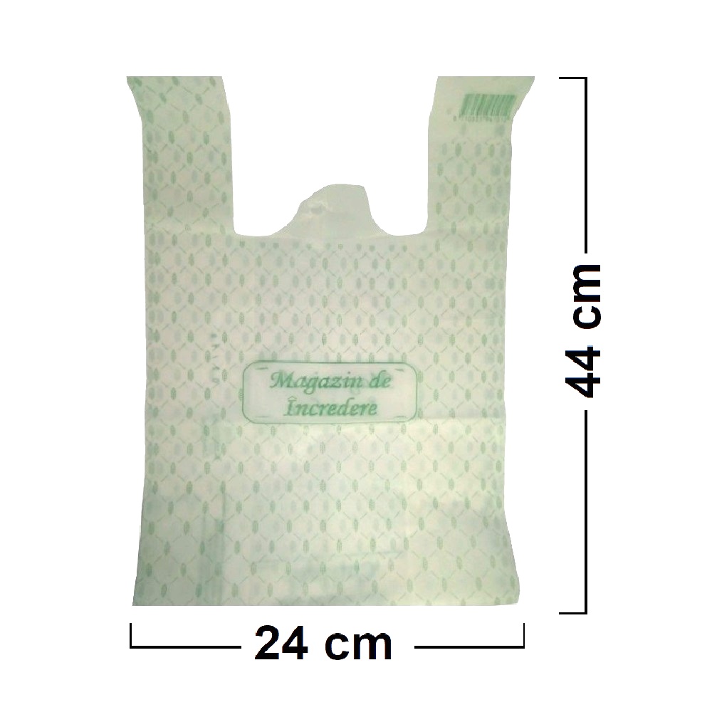 Pungi Biodegradabile Albe, Model Imprimat 24x6x44 cm, 500 Buc/Bax  - Plase Ecologice si Reciclabile