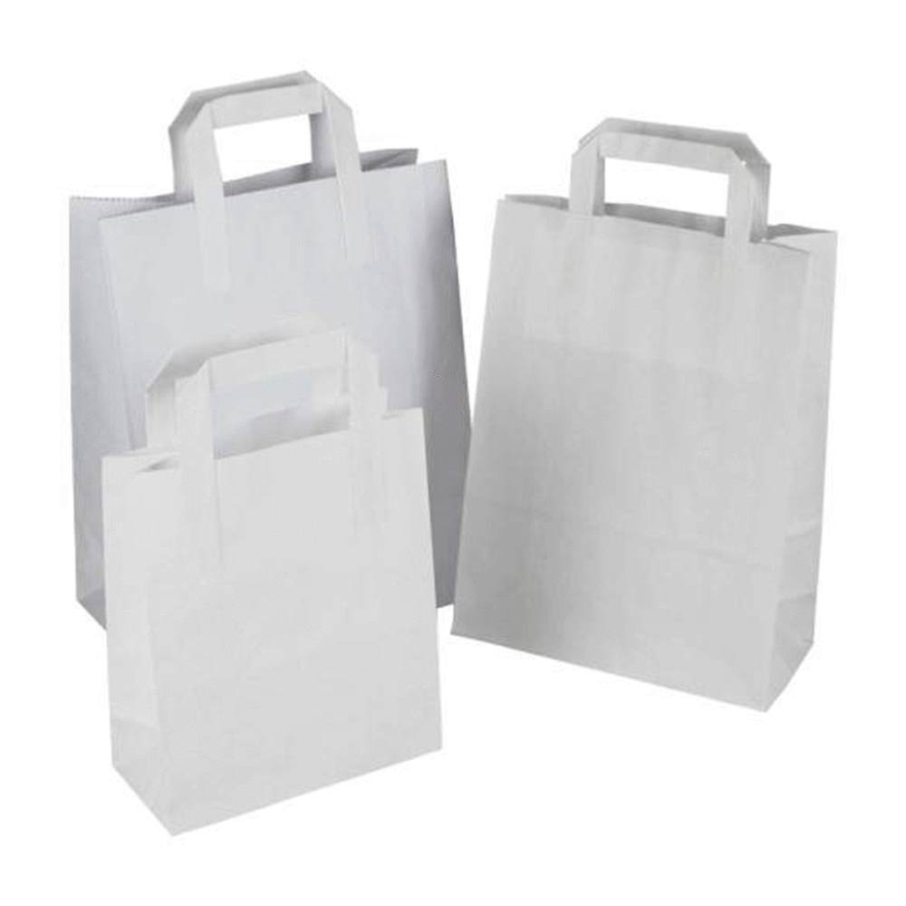 Set 250 Pungi din Hartie Alba cu Maner Plat BisBags, 30x20x33 cm, 70 g/mÂ², Sacose Cumparaturi, Sacose Livrari, Pungi Hartie Cumparaturi, Sacose Cadouri, Pungi Cadouri, Punga pentru Cadou, Sacosa de Cadou, Punga cu Maner, Pungi Albe, Pungi Hartie