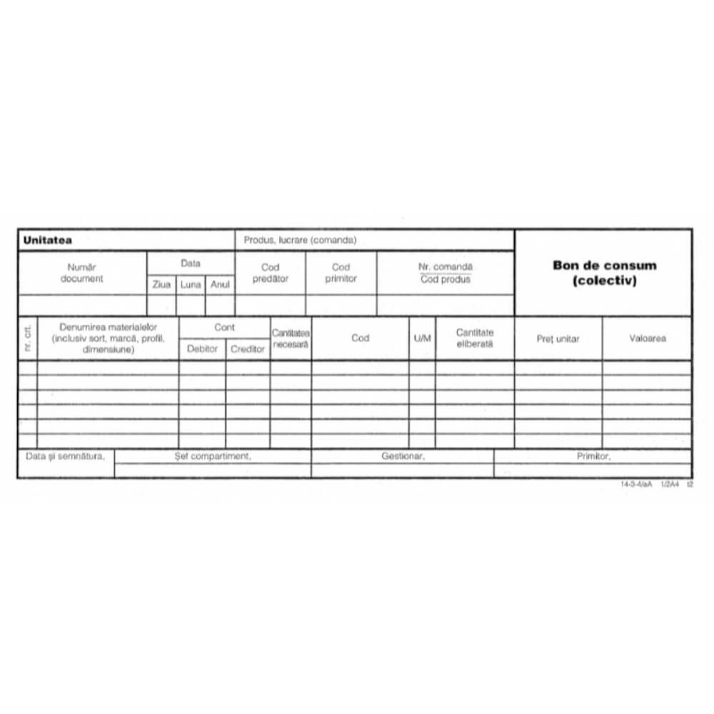 Bon de Consum Colectiv 1/3 A4, 100 File/Carnet - Formulare Tipizate Nepersonalizate