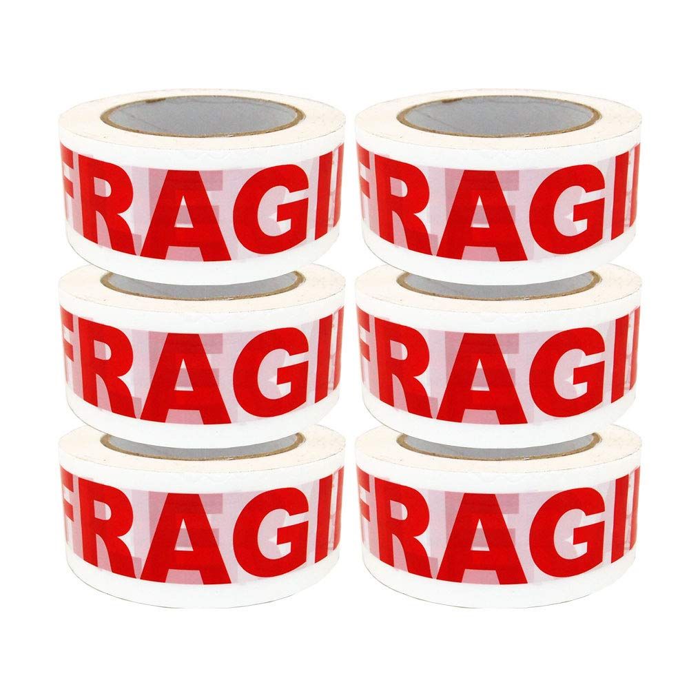 Set 6 Role Banda Adeziva Imprimata Fragil, 48mm x 60m, Banda pentru Sigilarea Coletelor Delicate, Banda Adeziva Fragil, Banda Adeziva Obiecte Fragile, Benzi Albe pentru Ambalare, Banda Ambalare, Banda Ambalare Alba, Banda Adeziva