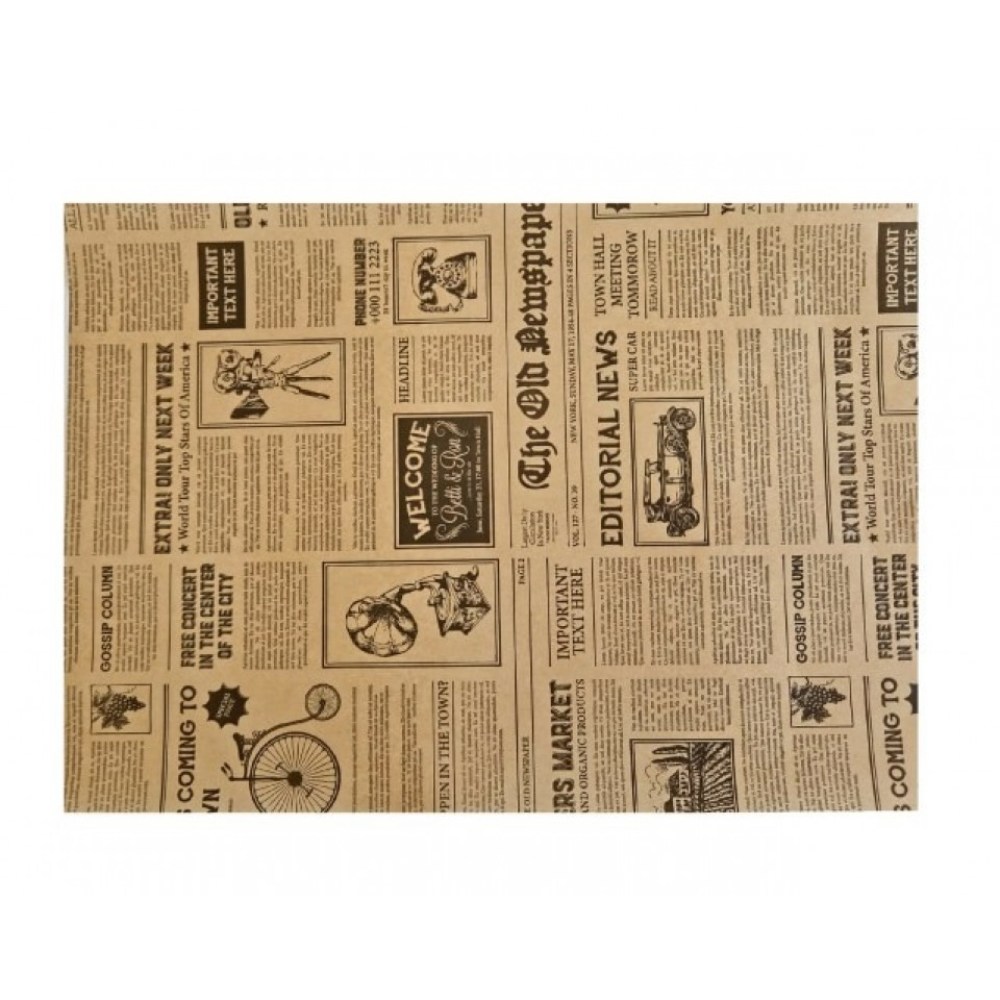 Hartie in Coala Rezistenta la Grasime Model Ziar, Dimensiune 25X35 cm, Hartie Cerata Natur 35 g/mÂ², 3000 Coli/Bax, 10 Kg/Bax