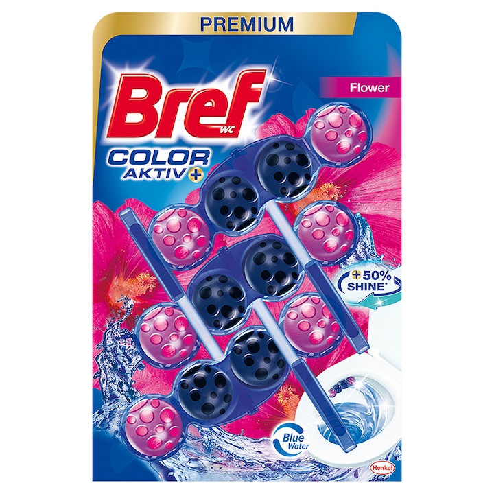 Odorizant Toaleta Bref Power Aktiv, Flower Field, 3 Buc/set, 50 Gr/buc, Parfum De Floral
