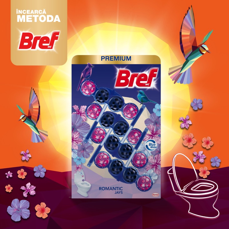 Odorizant Toaleta Bref Power Aktiv, Flower Field, 3 Buc/set, 50 Gr/buc, Parfum De Floral