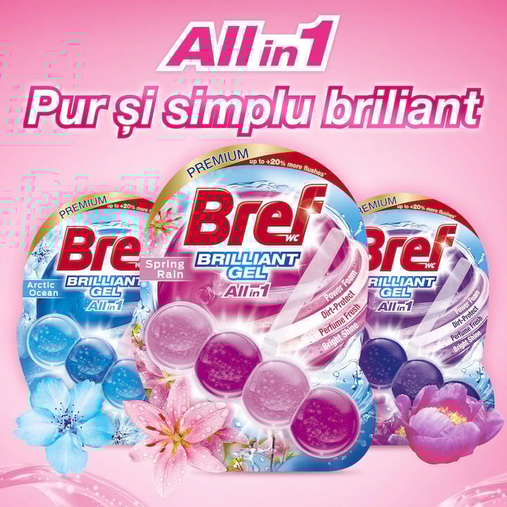 Odorizant Toaleta Bref Brilliant Gel Spring Rain 3 Buc X 42g