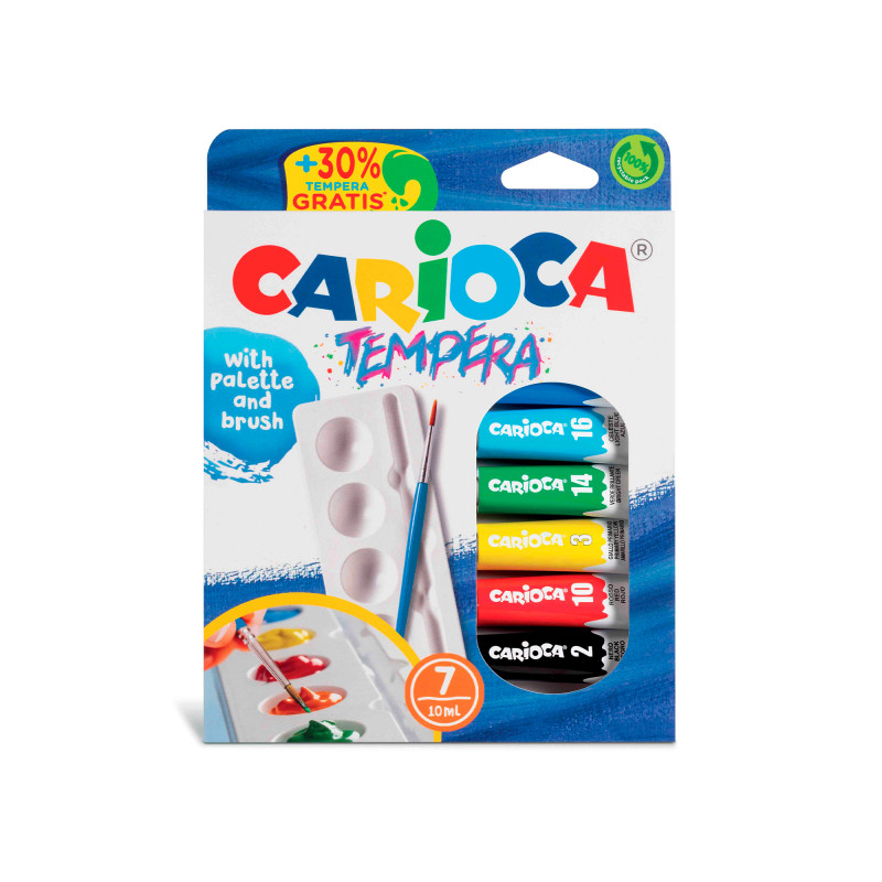 Set Tempera Tub, 7 Culori X 10 Ml/set, Contine Pensula, Carioca Set Tempera Tub, 7 Culori X 10 Ml/set, Contine Pensula, Carioca