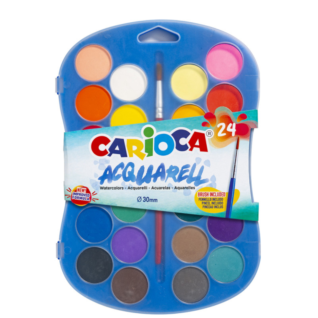 Acuarele Lavabile, 24 Culori/cutie + 1 Pensula, Carioca Aquarell
