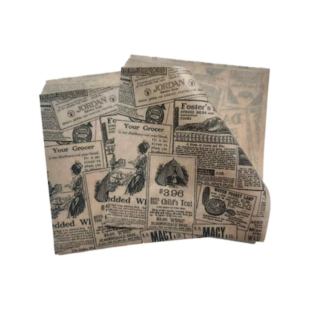 Coltare din Hartie Hamburger Model Ziar, Dimensiune 16.5x17 cm, Hartie Kraft MG Natur 50 g/mÂ², 2000 Buc/Bax