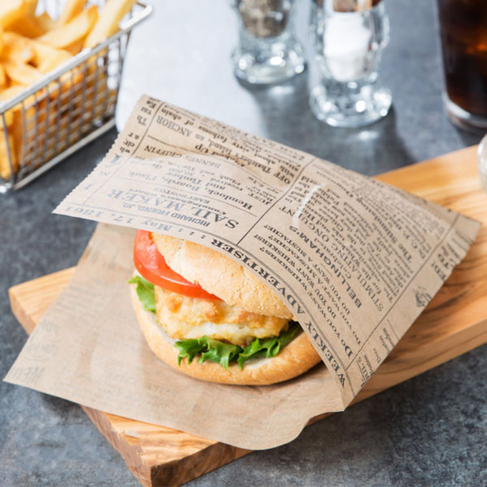 Coltare din Hartie Hamburger Model Ziar, Dimensiune 16.5x17 cm, Hartie Kraft MG Natur 50 g/mÂ², 2000 Buc/Bax