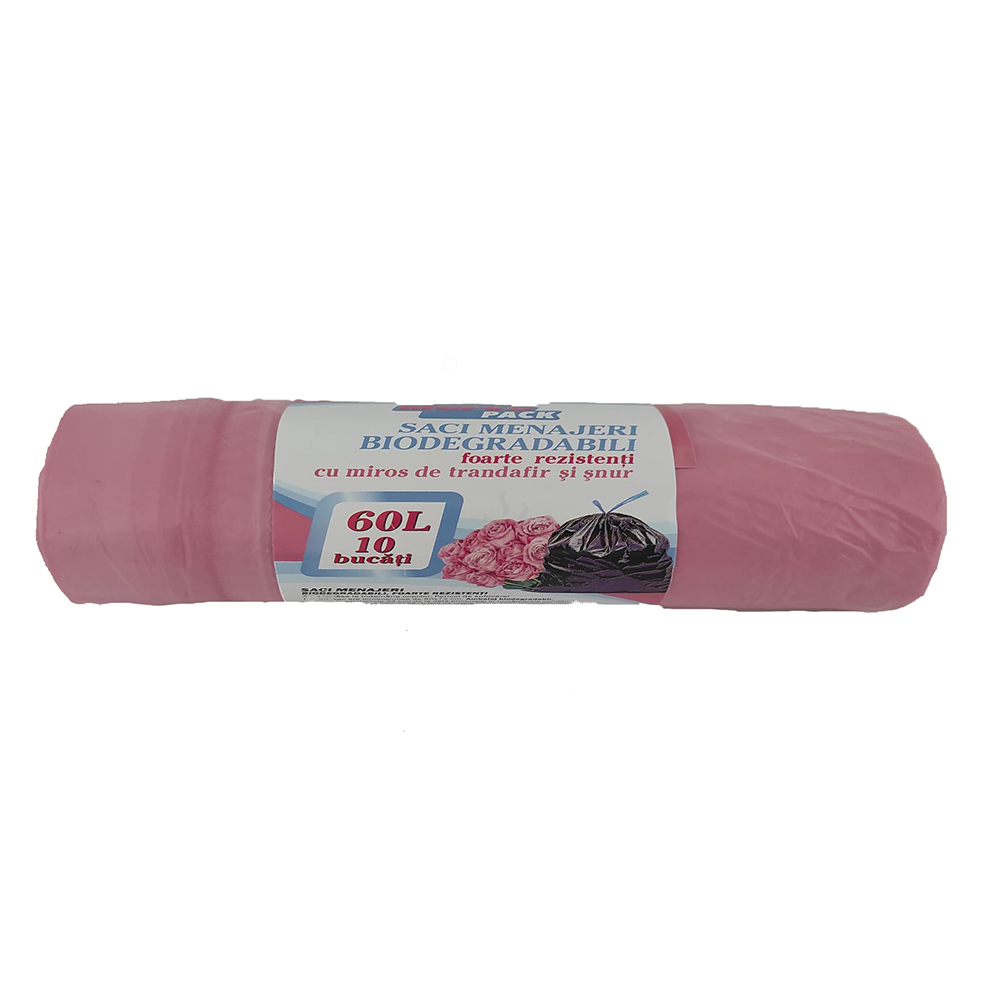 Saci Menajeri Merve, Biodegradabili cu Miros de Trandafir si Snur, 60 L, 10 Buc/Rola Saci Menajeri Merve, Biodegradabili cu Miros de Trandafir si Snur, 60 L, 10 Buc/Rola