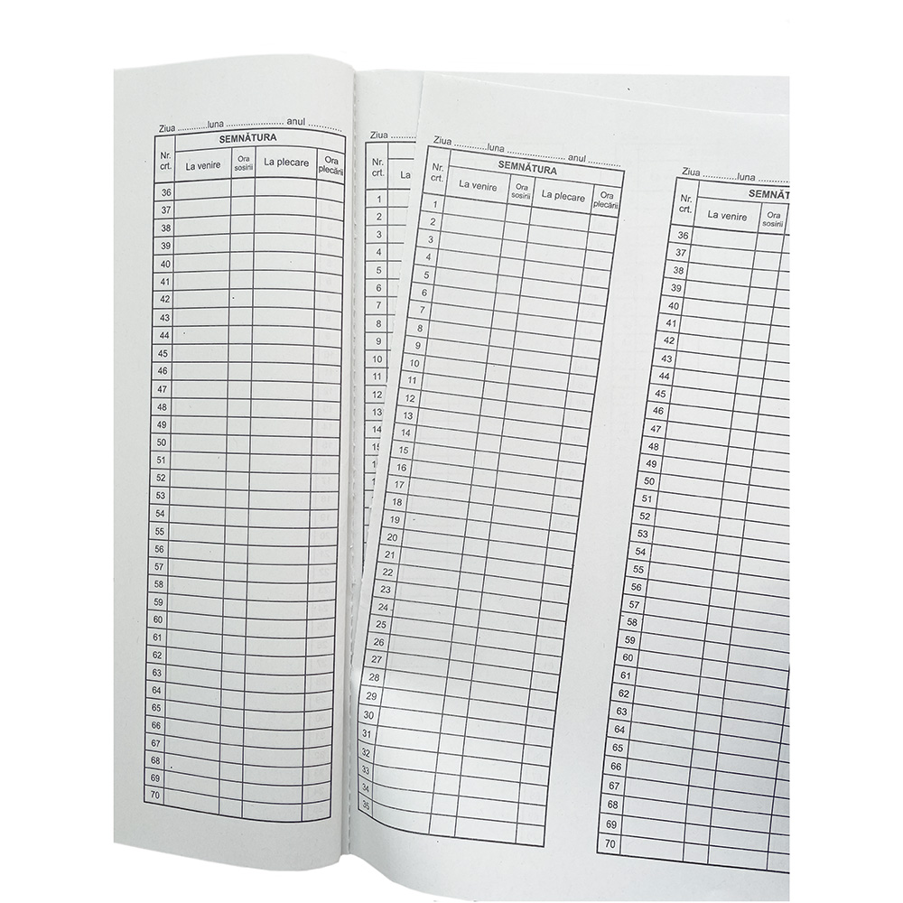 Condica Prezenta A4, Fata-Verso, 100 File/Carnet - Formular Tipizat pentru Pontaj Angajati