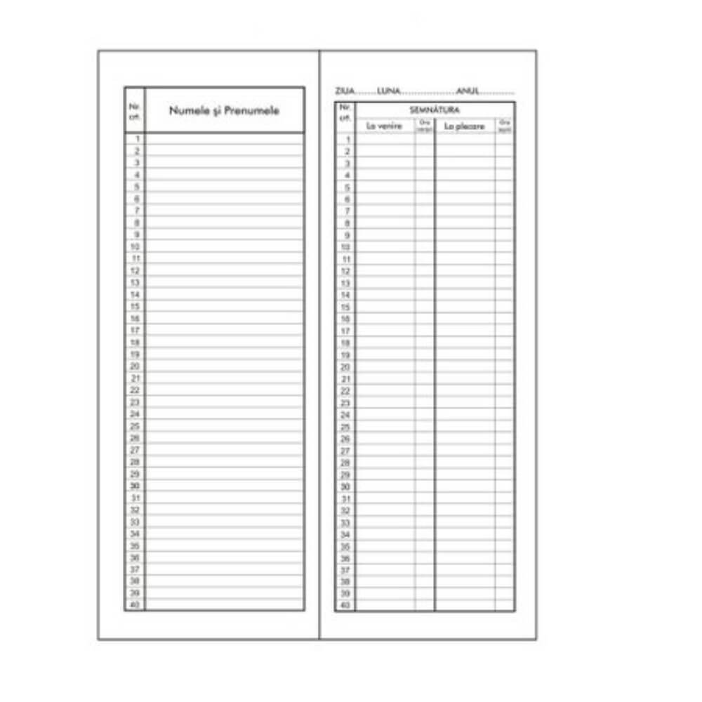 Condica Prezenta 1/2, 16 File/Carnet - Formular Tipizat pentru Pontaj Angajati